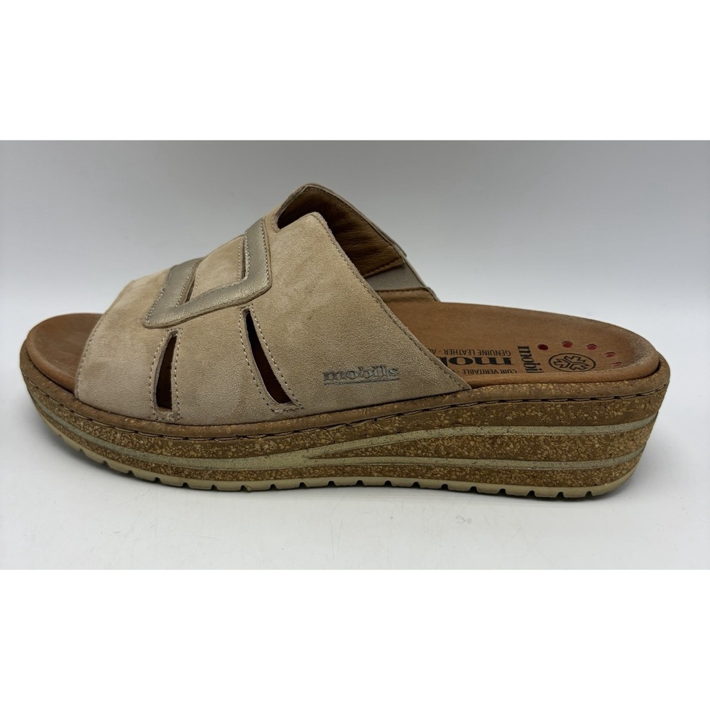 Mephisto Mobils Sandals Romee Slide Womens 8 Beige Leather Slip On Comfort